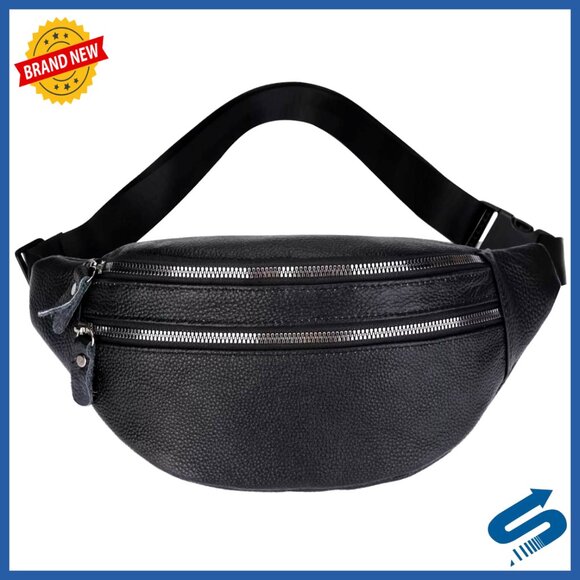Genuine Leather Waist Pack with Adjustable Strap for Travel & Outdoor
